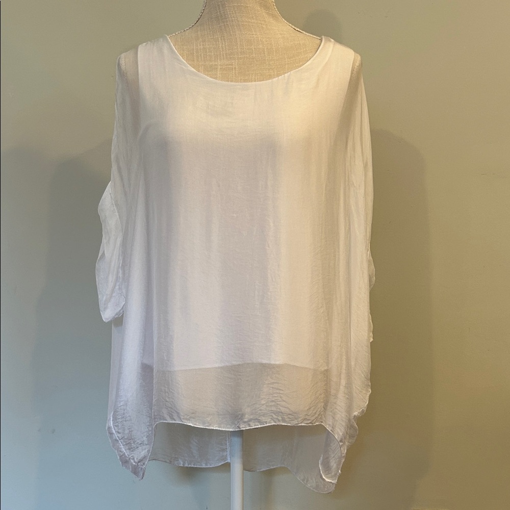 Tina Steven’s Made in Italy White Silk Layered blouse